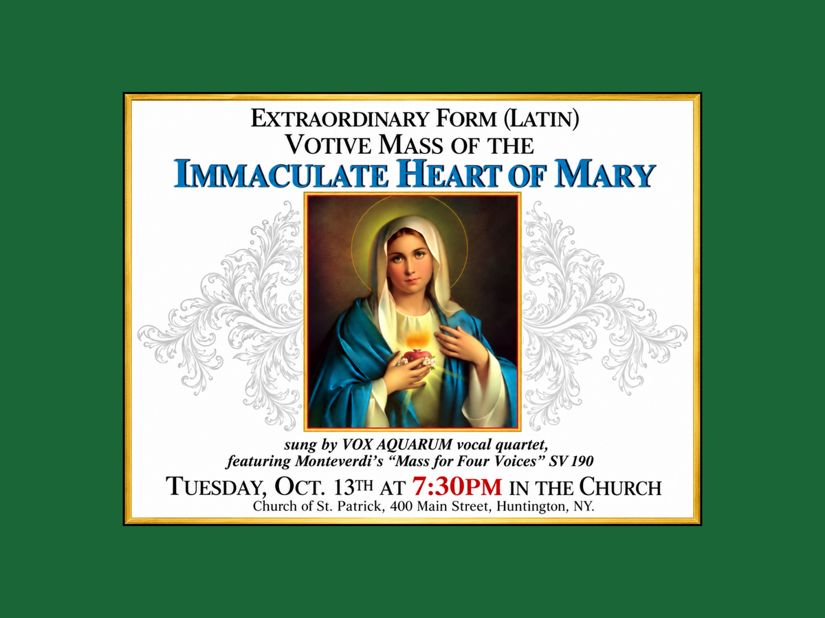 Latin Mass: Immaculate Heart of Mary - Tuesday, October 13th at 7:30 pm